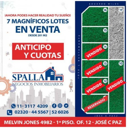 LOTES A LA VENTA - EXCELENTE UBICACION - JOSE C. PAZ